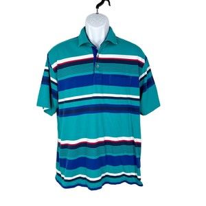 Par Four Polo Shirt Men Large Green Striped Short Sleeve Casual Golf